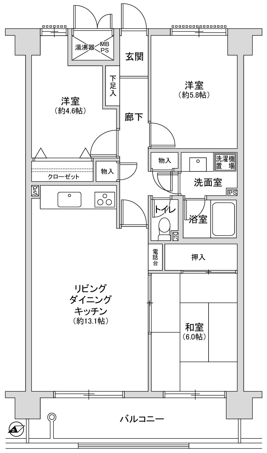 Floor plan. 3LDK, Price 18 million yen, Occupied area 68.04 sq m , Balcony area 9.45 sq m