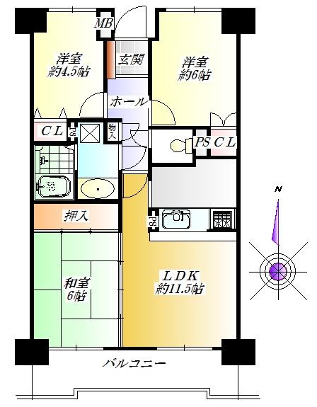 Floor plan. 3LDK, Price 15.8 million yen, Occupied area 64.23 sq m , Balcony area 8.16 sq m