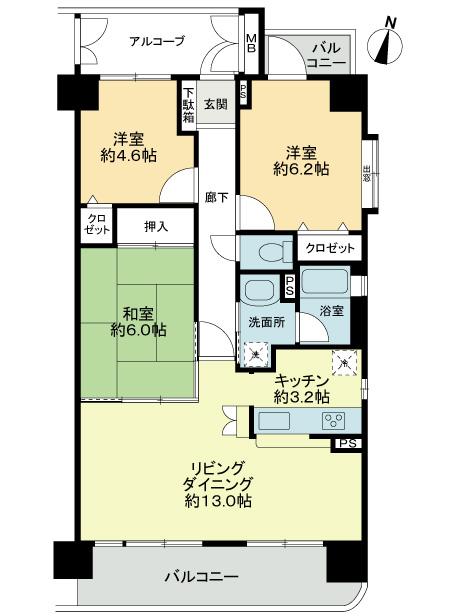 Floor plan. 3LDK, Price 23.8 million yen, Occupied area 73.18 sq m , Balcony area 12.3 sq m 3LDK