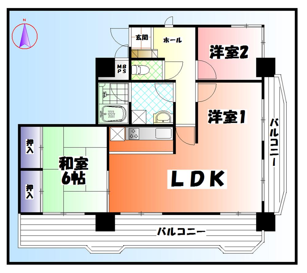 Floor plan. 3DK, Price 12.5 million yen, Occupied area 68.51 sq m , Balcony area 21.04 sq m