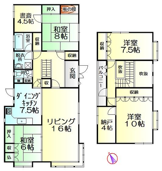 Floor plan. 19.5 million yen, 4LDK+2S, Land area 306.62 sq m , Building area 154 sq m