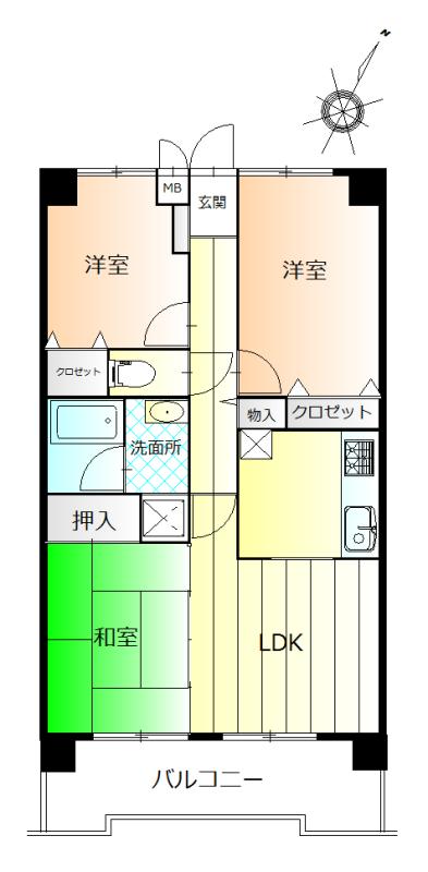 Floor plan. 3LDK, Price 17.5 million yen, Footprint 62.4 sq m , Balcony area 9.3 sq m