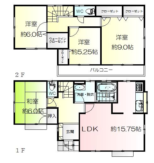 Floor plan. 34 million yen, 4LDK, Land area 175.58 sq m , Building area 104.33 sq m