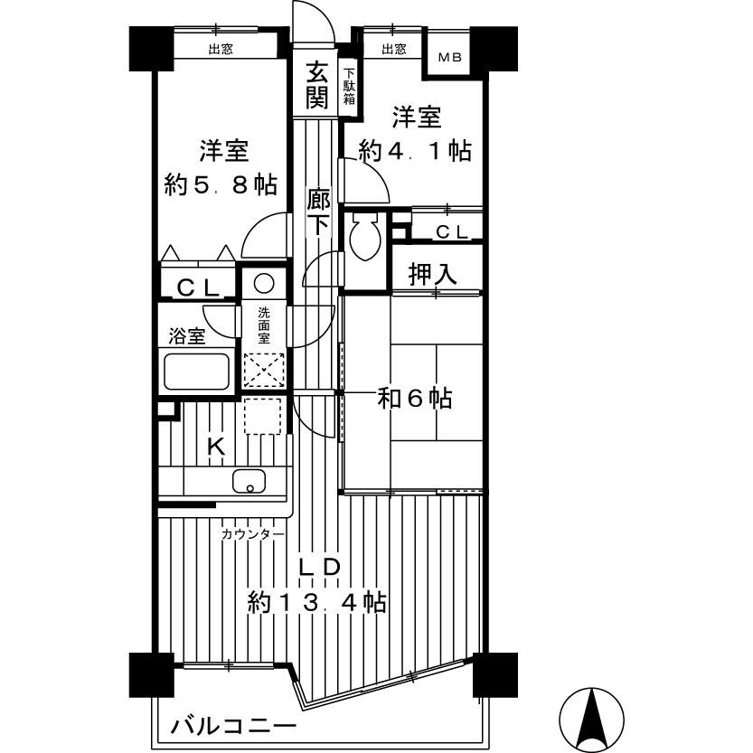 Floor plan. 3LDK, Price 17.4 million yen, Occupied area 68.57 sq m , Balcony area 7.73 sq m