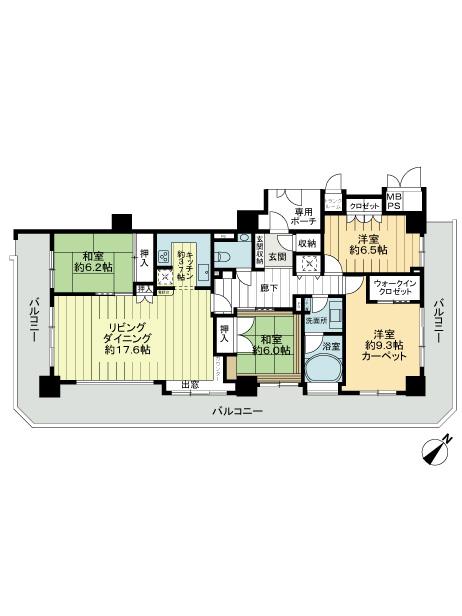 Floor plan. 4LDK, Price 78 million yen, Footprint 115.62 sq m , Balcony area 55.21 sq m 4LDK