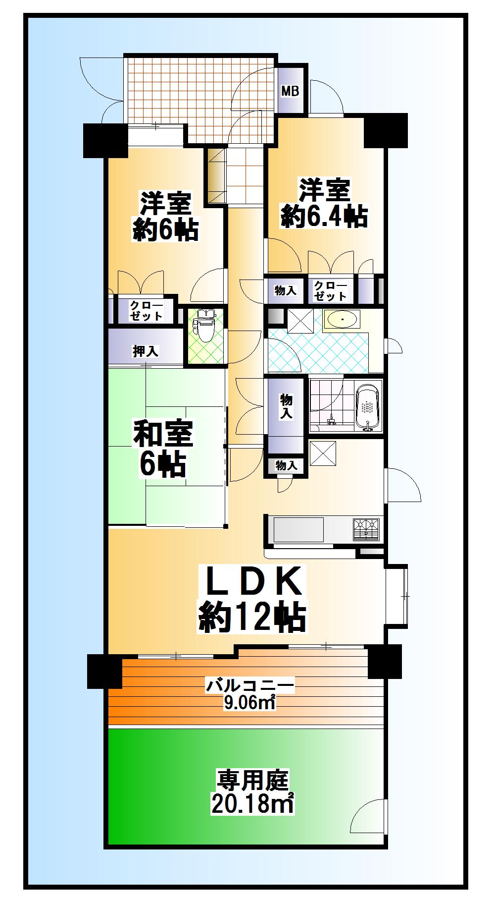 Floor plan. 3LDK, Price 24,800,000 yen, Occupied area 76.86 sq m , Balcony area 9.66 sq m