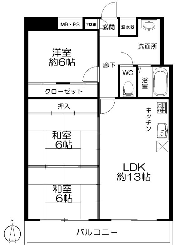Floor plan. 3LDK, Price 11.5 million yen, Footprint 70.2 sq m , Balcony area 7.63 sq m floor plan