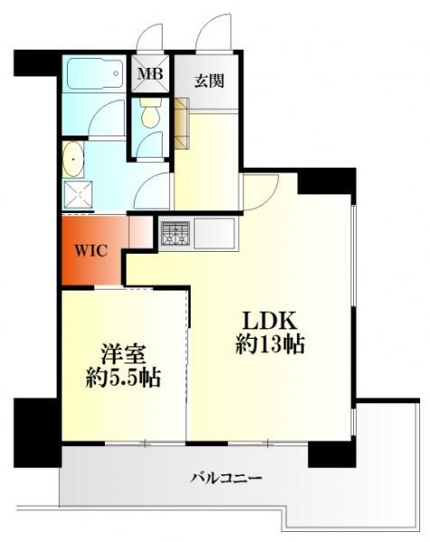 Floor plan. 1LDK, Price 15.8 million yen, Occupied area 43.47 sq m , Balcony area 11.53 sq m