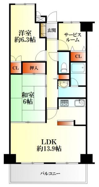 Floor plan. 2LDK+S, Price 14.8 million yen, Occupied area 66.08 sq m , Balcony area 9.9 sq m