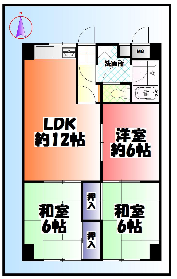 Floor plan. 3LDK, Price 5.9 million yen, Occupied area 55.47 sq m