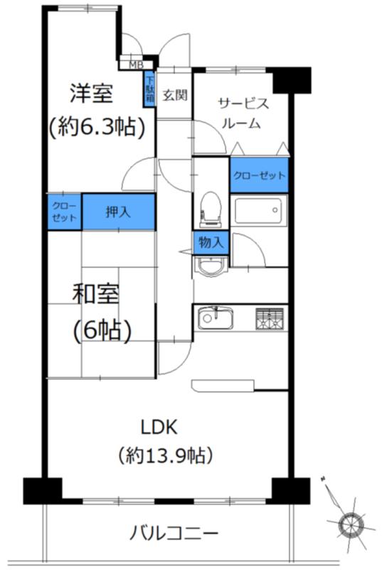 Floor plan. 2LDK + S (storeroom), Price 14.8 million yen, Occupied area 66.08 sq m , Balcony area 9.9 sq m