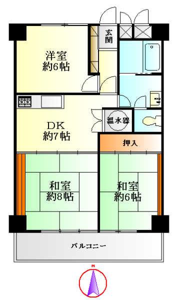 Floor plan. 3DK, Price 14.9 million yen, Footprint 56.7 sq m , Balcony area 8.58 sq m
