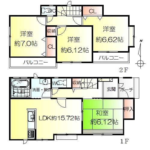 Floor plan. 20,600,000 yen, 4LDK, Land area 115.42 sq m , Building area 97.3 sq m