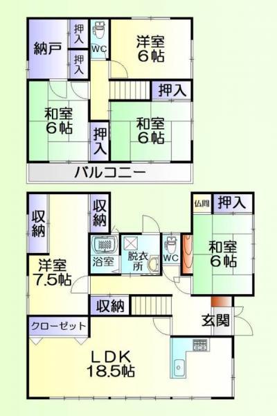 Floor plan. 24,800,000 yen, 5LDK, Land area 199.25 sq m , Building area 126.69 sq m