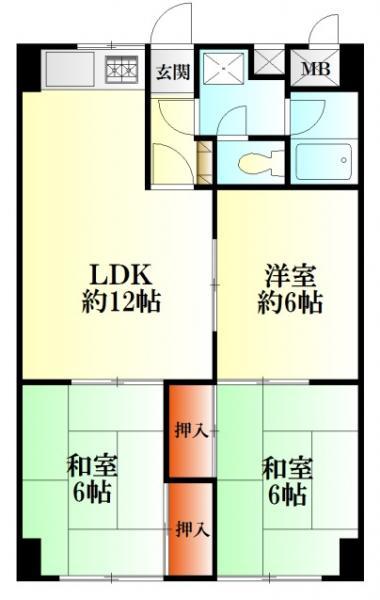 Floor plan. 3LDK, Price 5.9 million yen, Occupied area 55.47 sq m