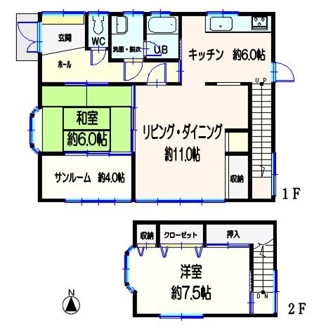 Floor plan. 8,650,000 yen, 2LDK+S, Land area 234.74 sq m , Building area 85.28 sq m