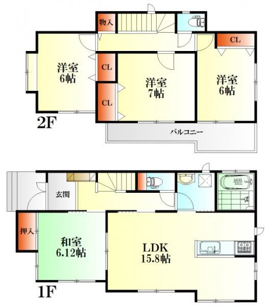 Floor plan. 25,800,000 yen, 4LDK, Land area 124.84 sq m , Building area 99.67 sq m