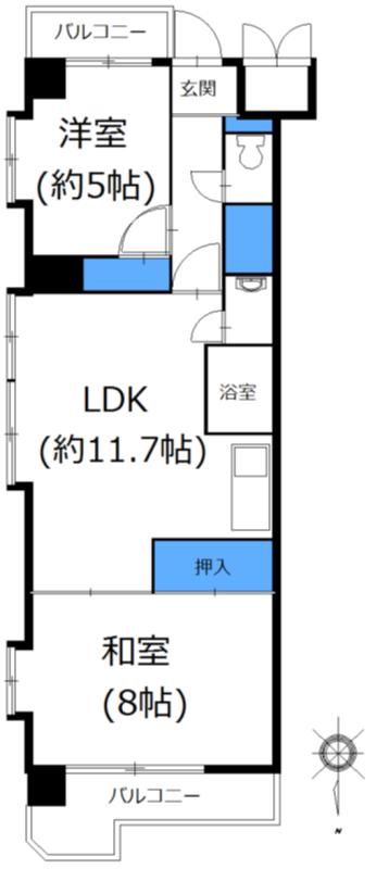 Floor plan. 2LDK, Price 12.8 million yen, Occupied area 53.46 sq m , Balcony area 6.45 sq m