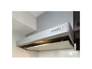 Kitchen.  [Rectification Backed range hood] Interior highly silver color of the range hood. By providing the enamel rectifying plate, Without missing the exhaust, It is easy to clean.