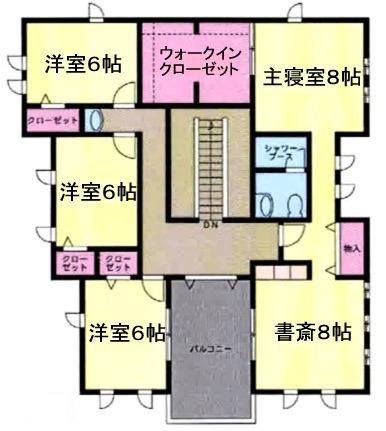 Floor plan. 120 million yen, 6LDK, Land area 403.62 sq m , Building area 229.54 sq m 2 Floor: 97.70 square meters (Western-style 8 ・ 8 ・ 6 ・ 6 ・ 6, WIC6, Shower booth Yes)