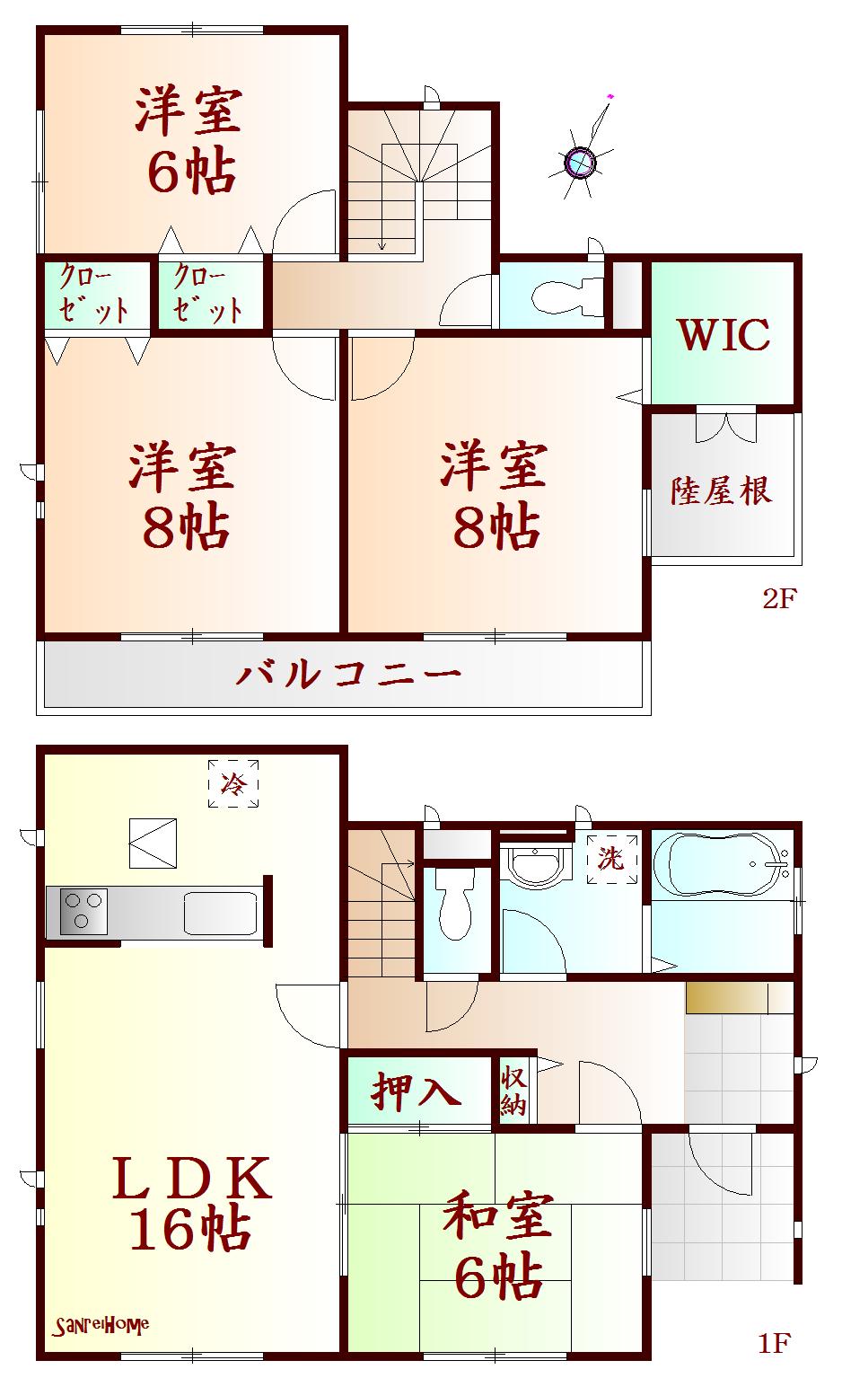 Floor plan. 27,800,000 yen, 4LDK, Land area 172.85 sq m , Building area 105.99 sq m