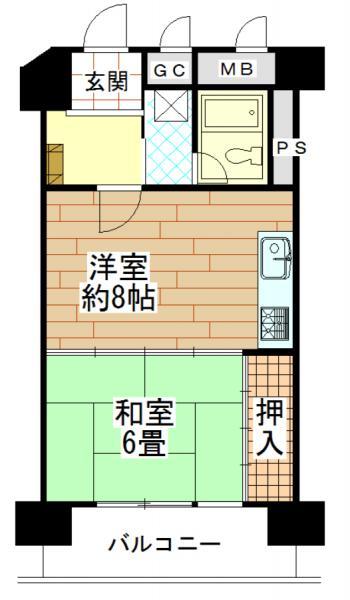 Floor plan. 2K, Price 7 million yen, Occupied area 35.73 sq m