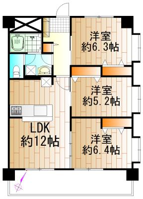 Floor plan. 3LDK, Price 19,800,000 yen, Occupied area 65.16 sq m , Balcony area 9.5 sq m
