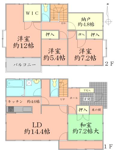 Floor plan. 19,800,000 yen, 4LDK + 2S (storeroom), Land area 804.98 sq m , Building area 145 sq m
