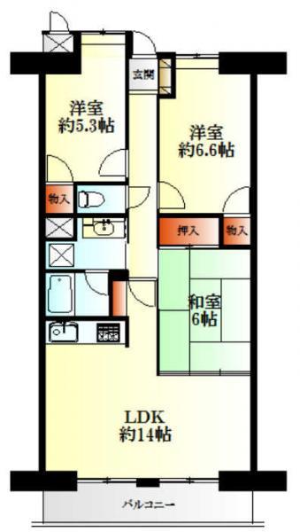 Floor plan. 3LDK, Price 17.3 million yen, Occupied area 67.58 sq m , Balcony area 9 sq m