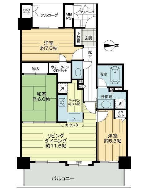 Floor plan. 3LDK, Price 29,200,000 yen, Occupied area 75.87 sq m , Balcony area 13.4 sq m 3LDK