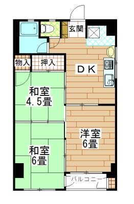 Floor plan. 3DK, Price 4.8 million yen, Occupied area 45.92 sq m