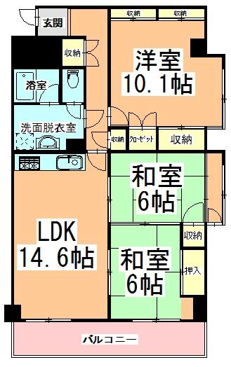 Floor plan. 3LDK, Price 13.8 million yen, Occupied area 91.95 sq m , Balcony area 10.87 sq m