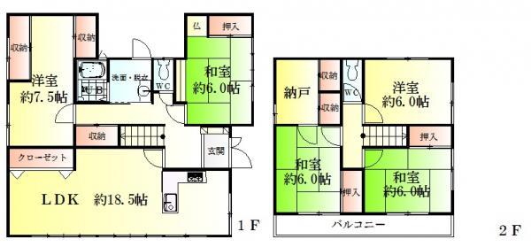 Floor plan. 24,800,000 yen, 5LDK, Land area 199.25 sq m , Building area 126.69 sq m