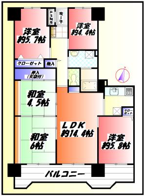 Floor plan. 5LDK, Price 14.9 million yen, Occupied area 88.82 sq m , Balcony area 14.05 sq m