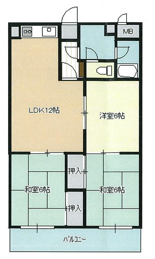 Floor plan. 3LDK, Price 6 million yen, Occupied area 60.48 sq m , Balcony area 7.19 sq m