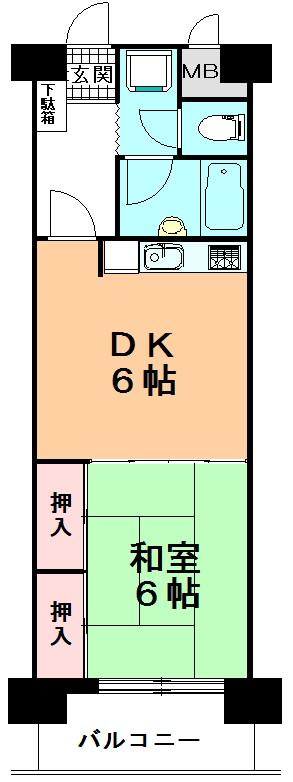 Floor plan. 1DK, Price 6.8 million yen, Occupied area 38.15 sq m , Balcony area 5.4 sq m