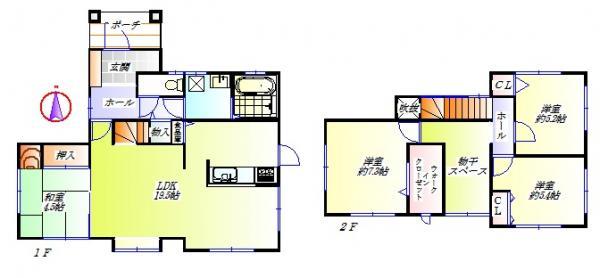 Floor plan. 24,800,000 yen, 4LDK+S, Land area 345.4 sq m , Building area 107.65 sq m