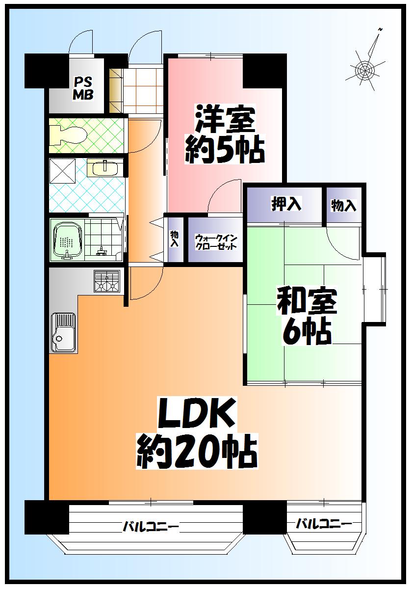 Floor plan. 2LDK, Price 21,800,000 yen, Occupied area 69.78 sq m , Balcony area 8.03 sq m