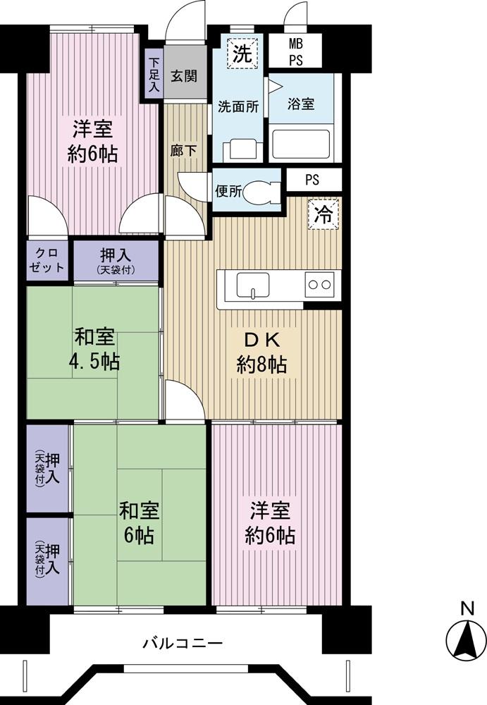 Floor plan. 4DK, Price 17.8 million yen, Occupied area 69.03 sq m , Balcony area 9.32 sq m