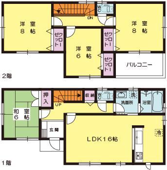 Floor plan. (3 Building), Price 50,700,000 yen, 4LDK, Land area 168.41 sq m , Building area 105.99 sq m