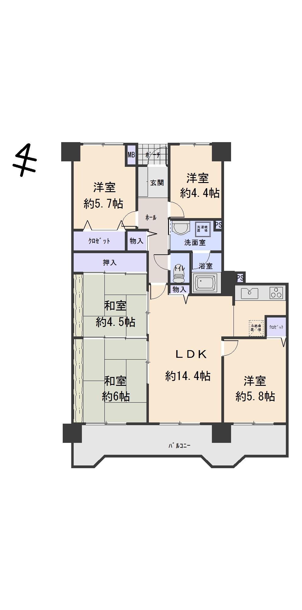 Floor plan. 5LDK, Price 14.9 million yen, Occupied area 88.82 sq m , Balcony area 14.05 sq m