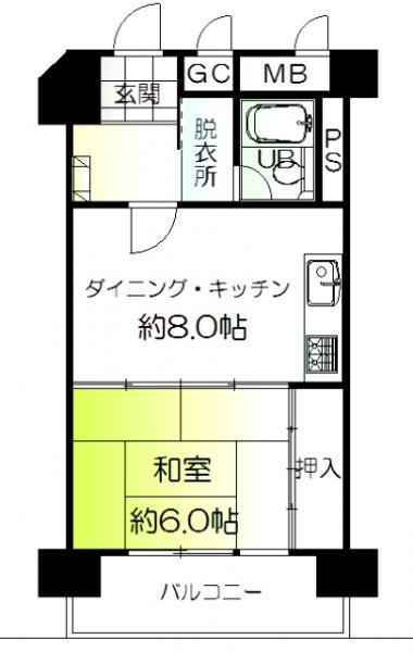 Floor plan. 1DK, Price 7 million yen, Occupied area 35.73 sq m , Balcony area 6.31 sq m