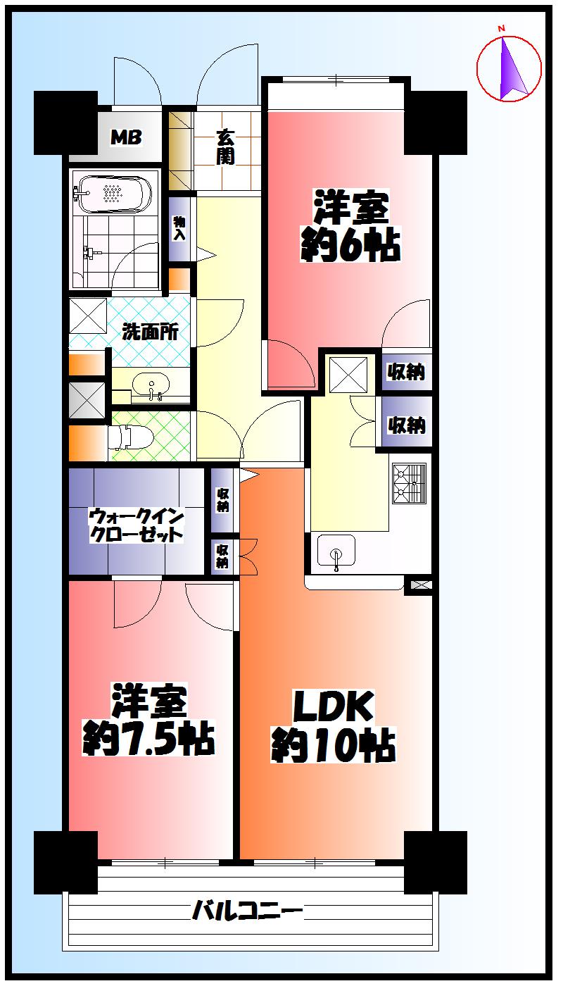 Floor plan. 2LDK, Price 22,800,000 yen, Occupied area 64.84 sq m