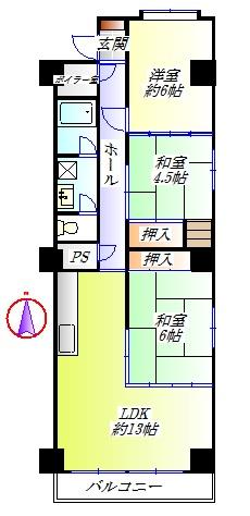 Floor plan. 3LDK, Price 12.8 million yen, Occupied area 76.05 sq m , Balcony area 5.4 sq m