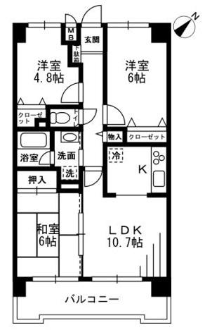 Floor plan. 3LDK, Price 17.5 million yen, Footprint 62.4 sq m , Balcony area 9.3 sq m