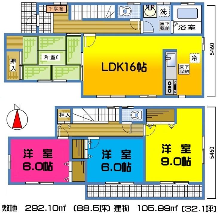 Floor plan. (Building 2), Price 28.8 million yen, 4LDK, Land area 292.1 sq m , Building area 105.99 sq m