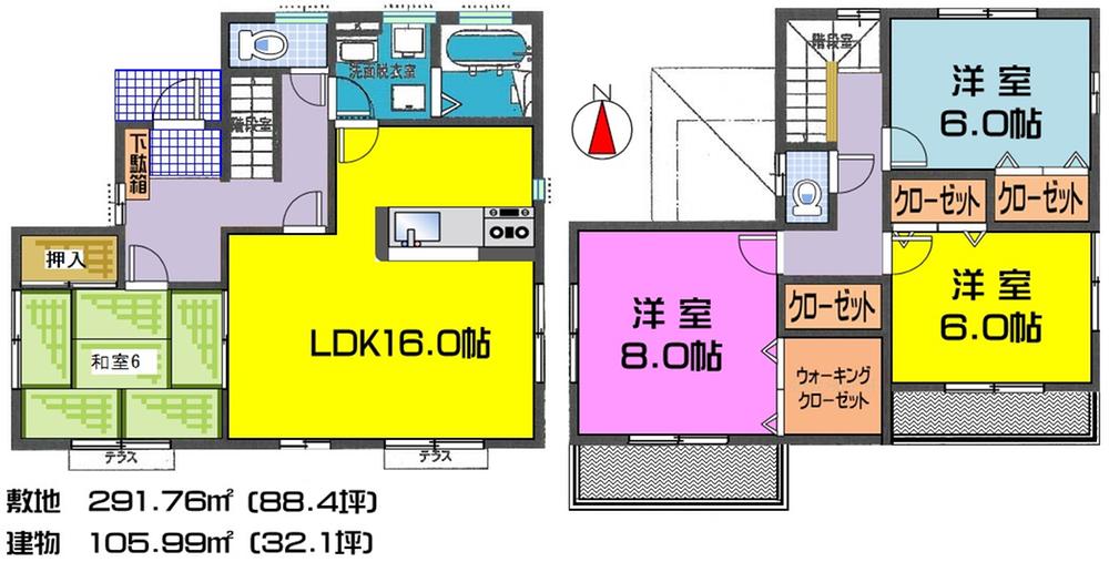 Floor plan. (3 Building), Price 28.8 million yen, 4LDK, Land area 291.76 sq m , Building area 105.99 sq m