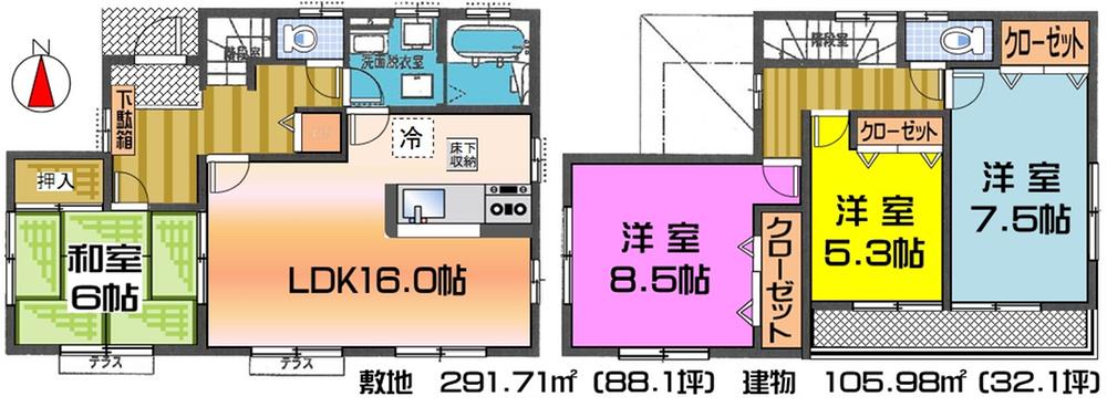 Floor plan. (4 Building), Price 28.8 million yen, 4LDK, Land area 291.71 sq m , Building area 105.98 sq m