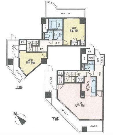 Floor plan. 2LDK, Price 34,500,000 yen, Footprint 100.37 sq m , Balcony area 43.56 sq m