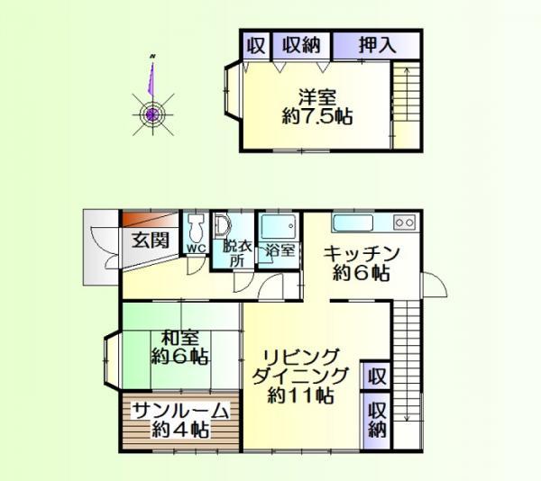 Floor plan. 8,650,000 yen, 2LDK+S, Land area 234.74 sq m , Building area 85.28 sq m